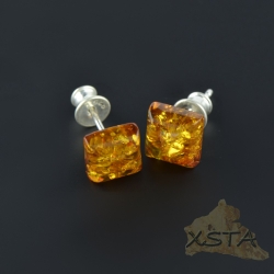 Stud amber earrings with silver 925